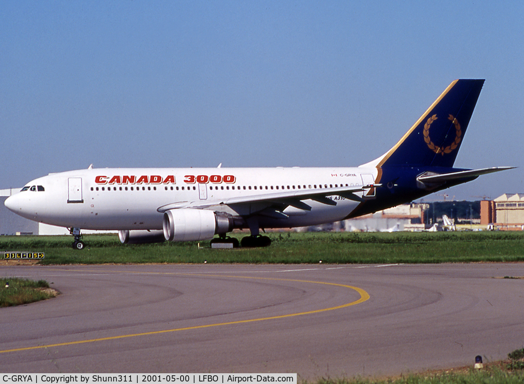 C-GRYA, 1988 Airbus A310-304 C/N 448, Taxiing holding point rwy 33L for departure.... Basic Royal Airlines c/s
