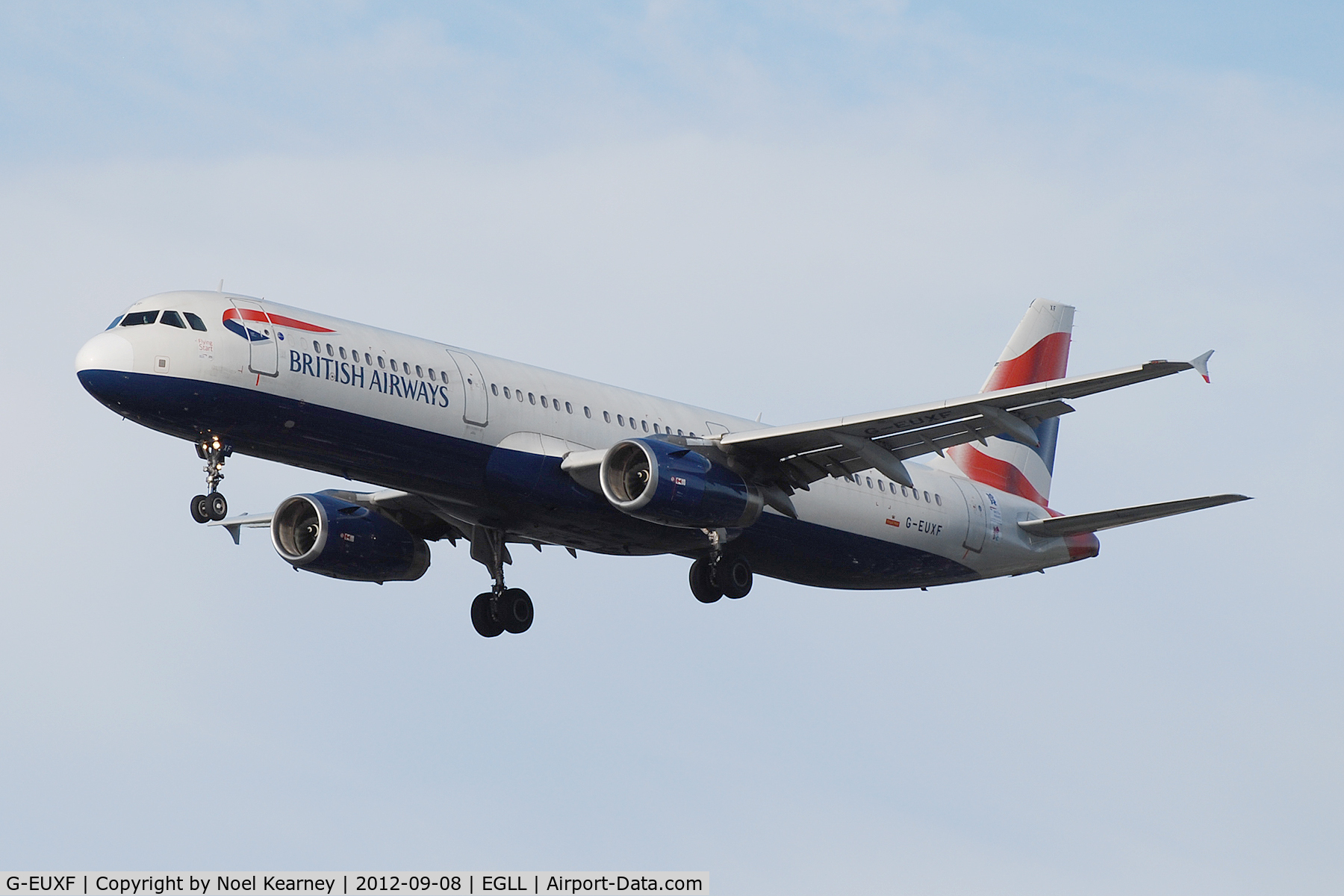 G-EUXF, 2004 Airbus A321-231 C/N 2324, Seen landing Rwy 27R at Heathrow Apt.