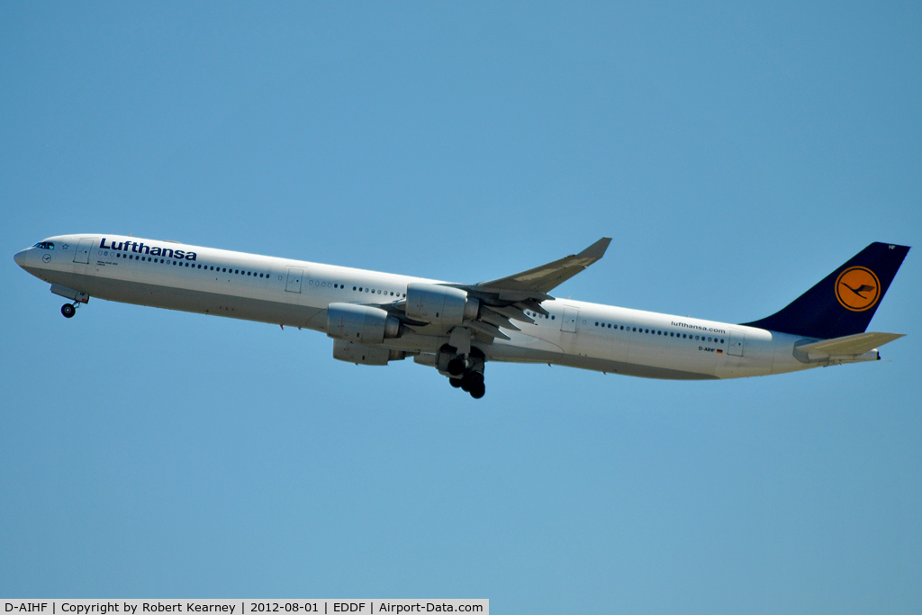 D-AIHF, 2003 Airbus A340-642 C/N 543, Climbing off r/w 07L