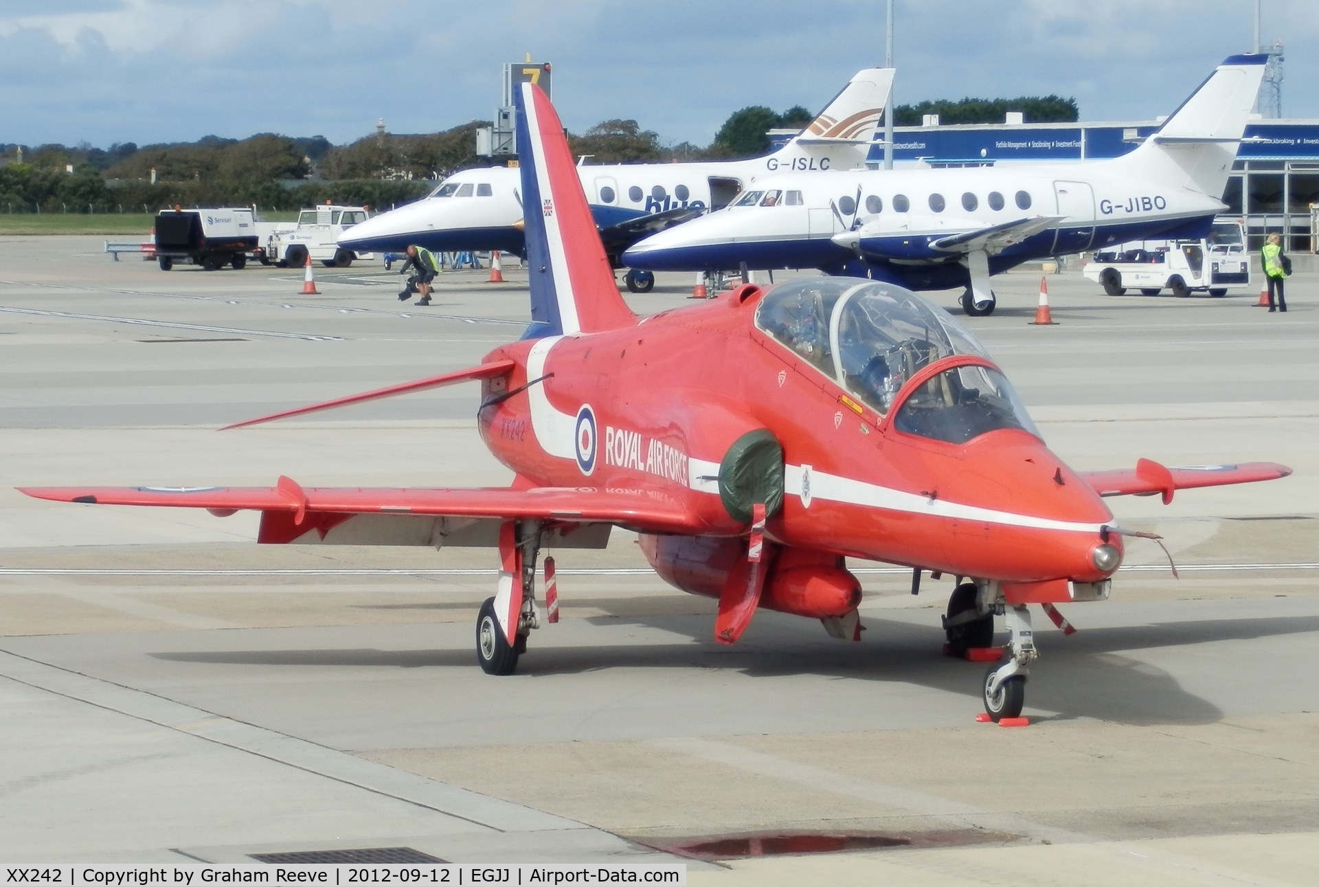 XX242, 1978 Hawker Siddeley Hawk T.1 C/N 078/312078, Parked at Jersey.