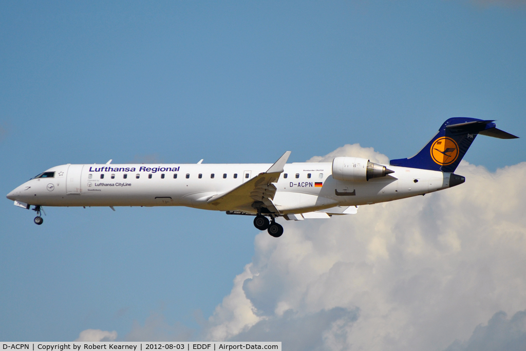 D-ACPN, 2003 Bombardier CRJ-701ER (CL-600-2C10) Regional Jet C/N 10083, On short finals for r/w 25L