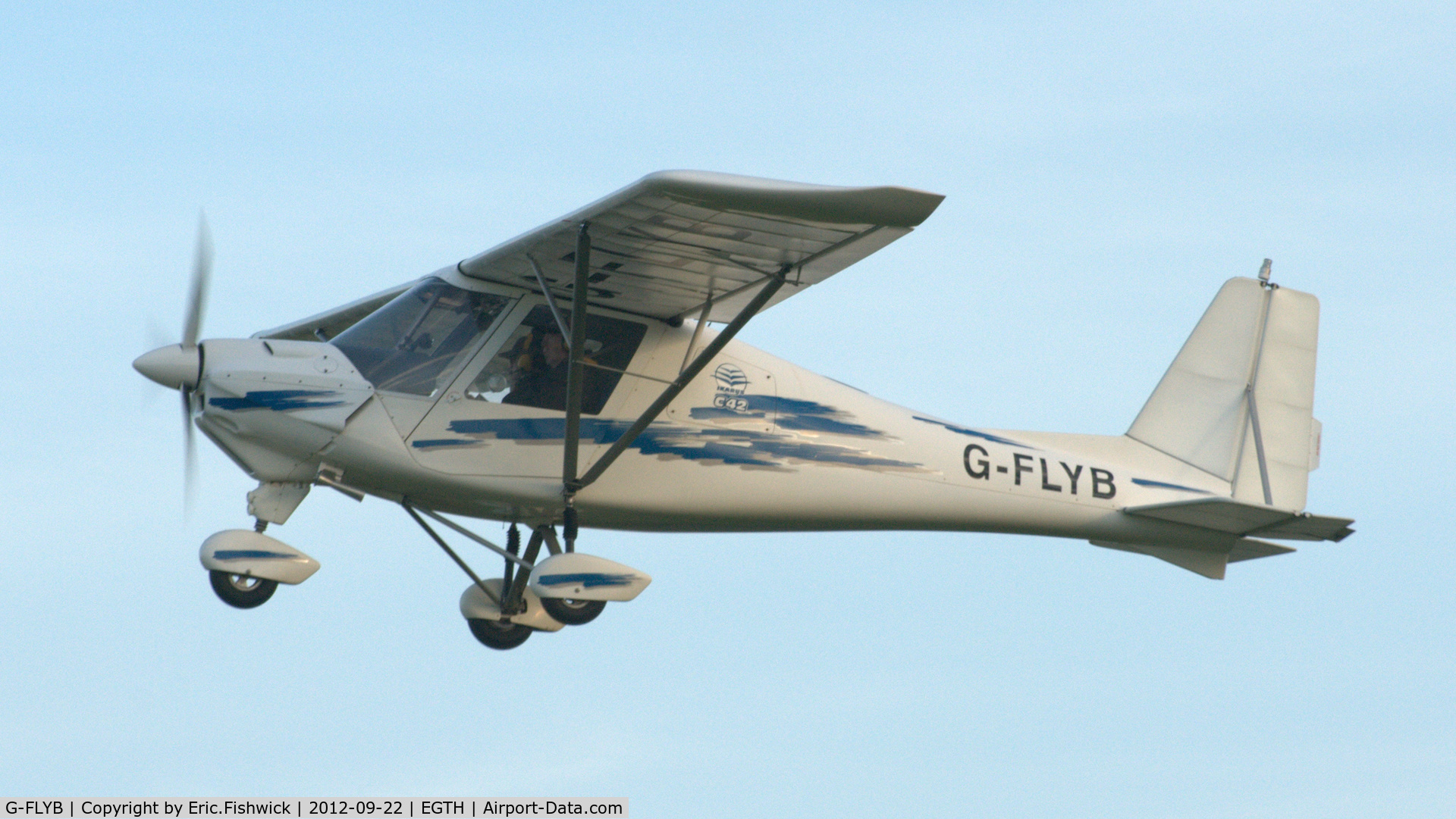 G-FLYB, 2003 Comco Ikarus C42 FB100 C/N 0309-6572, 43. G-FLYB departing Shuttleworth Uncovered - Air Show, Sept. 2012.