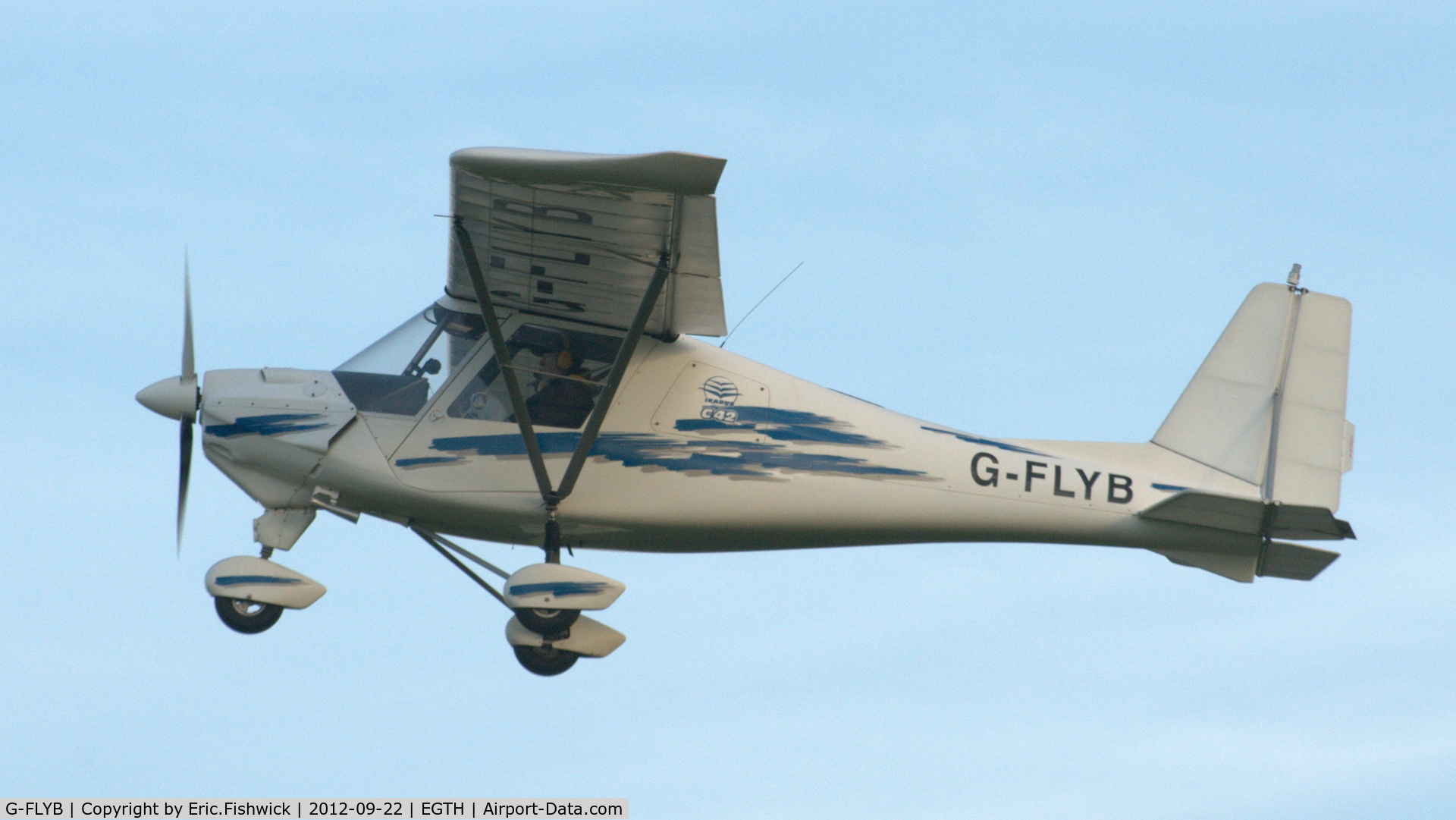 G-FLYB, 2003 Comco Ikarus C42 FB100 C/N 0309-6572, 41. G-FLYB departing Shuttleworth Uncovered - Air Show, Sept. 2012.