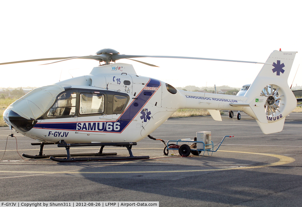 F-GYJV, 1999 Eurocopter EC-135T-1 C/N 0085, Parked at the heliport...