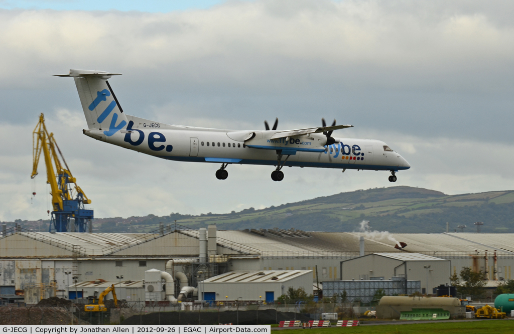 G-JECG, 2004 De Havilland Canada DHC-8-402Q Dash 8 C/N 4098, About to land at George Best Belfast City Airport.