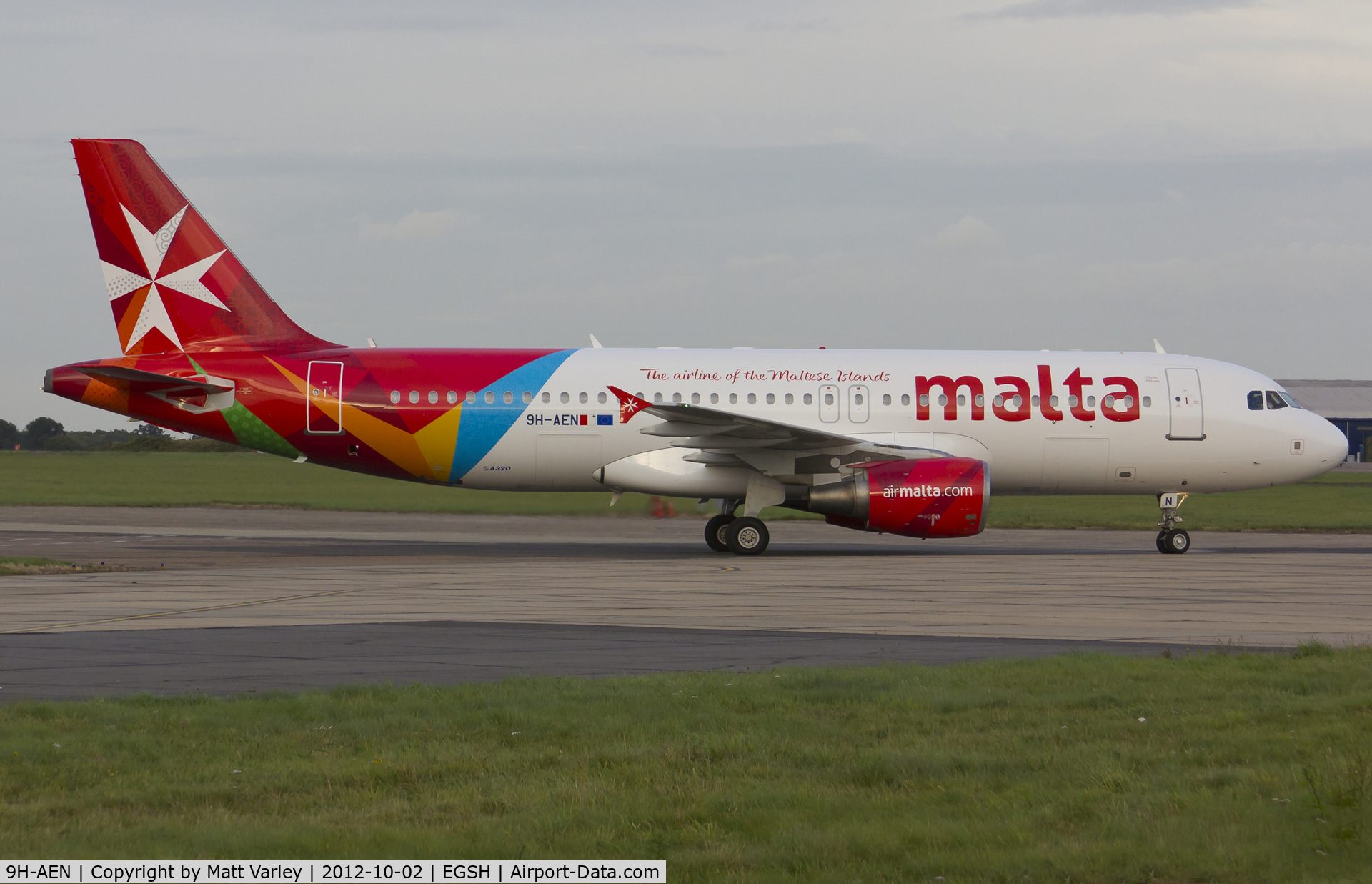 9H-AEN, 2005 Airbus A320-214 C/N 2665, AMC5144 arriving at EGSH in Air Malta's latest livery.