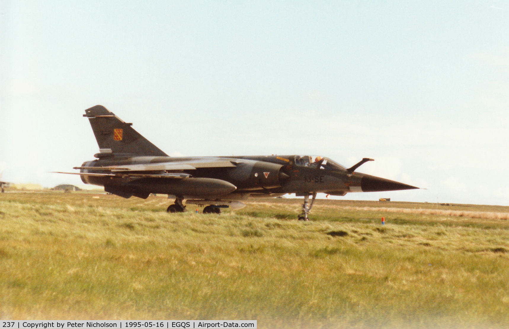 237, Dassault Mirage F.1CT C/N 237, Mirage F.1CT, callsign French Air Force 5722, of EC 1/3 taxying to the active runway at RAF Lossiemouth in the Summer of 1995.