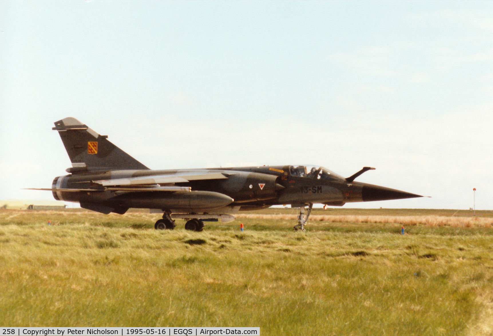 258, Dassault Mirage F.1CT C/N 258, Mirage F.1CT, callsign French Air Force 5722, of EC 1/3 taxying to the active runway at RAF Lossiemouth in the Summer of 1995.