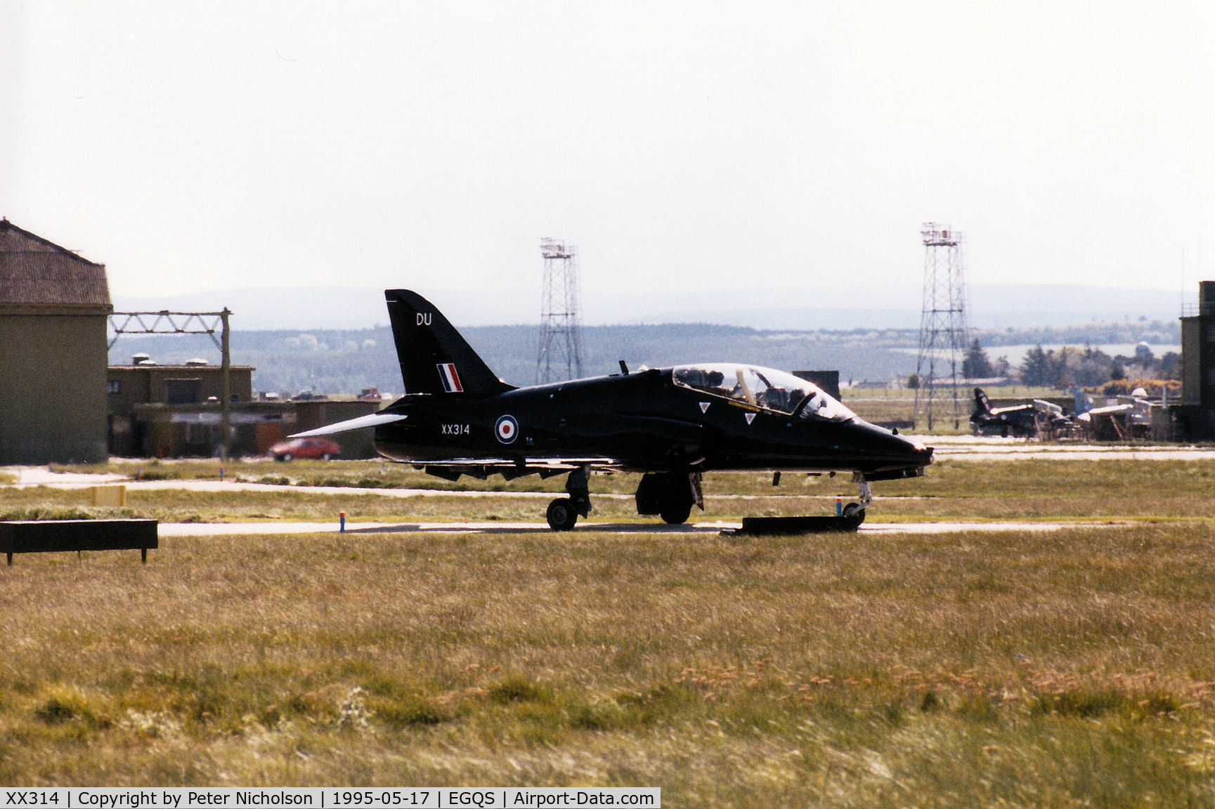 XX314, 1980 Hawker Siddeley Hawk T.1A C/N 150/312139, Hawk T.1A of 208 Squadron taxying to the active runway at RAF Lossiemouth in the Summer of 1995.