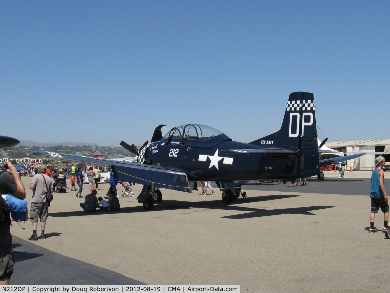 N212DP, 1949 North American T-28A Trojan C/N 159-128, 1949 North American T-28A TROJAN 'Checkmate', Wright R-1300 800 Hp, in Navy blue, unusual as USN rejected A model for higher horsepower & other changes in the -B, -C models.