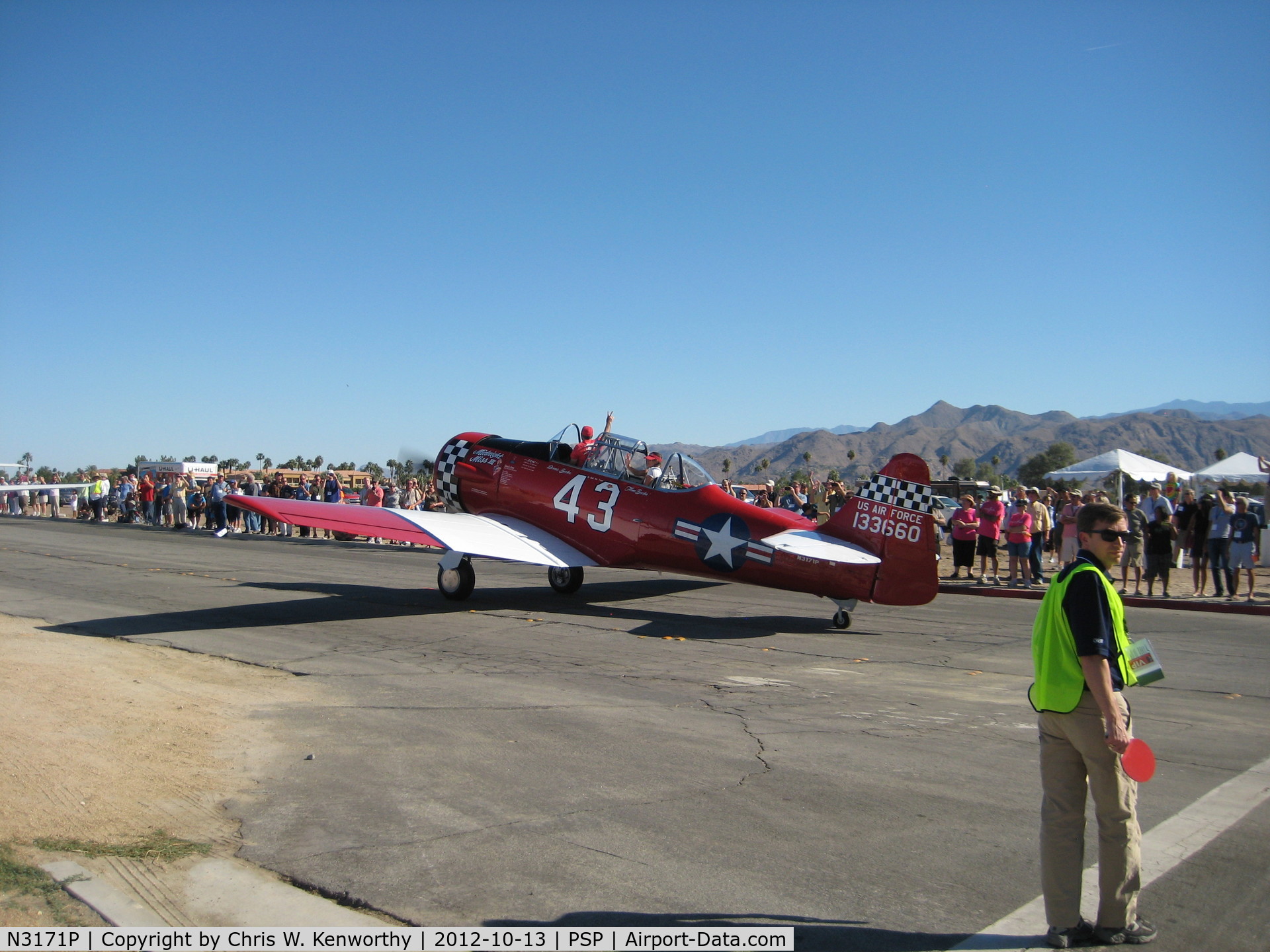 N3171P, 1941 North American AT-6 C/N 7320, At AOPA Aviation Summit, Palm Springs, CA.  8-13-12; parade of planes through city streets!