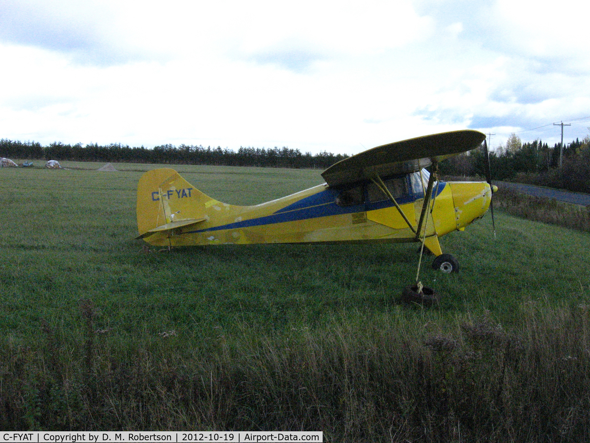 C-FYAT, 1947 Aeronca 11BC Chief C/N 11BC 70, This aircraft sits in a farm field close to the Quebec village of Lac Labrecque, in the Lac St. Jean region (Alma, Quebec is the nearest airport). I came across this lovely wee bird while driving past the nearby 'blueberry fields' -- it's For Sale.