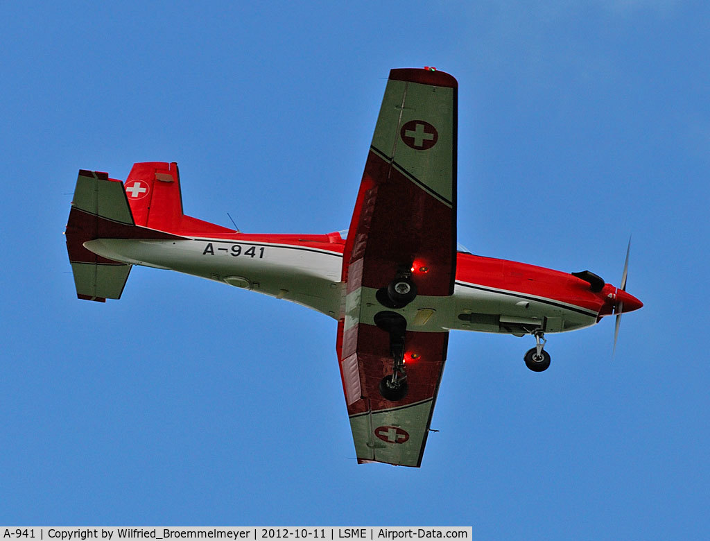 A-941, 1983 Pilatus PC-7 Turbo Trainer C/N 349, On short final after a mission to Axalp.