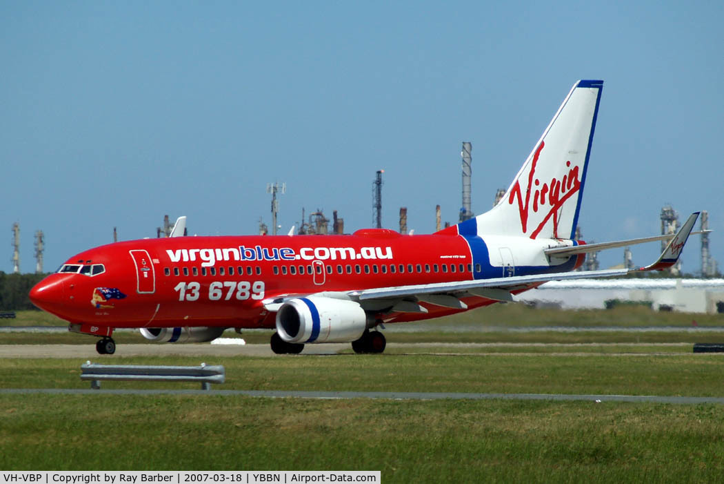 VH-VBP, 2001 Boeing 737-7BX C/N 30743, Boeing 737-7BX [30743] (Virgin Blue) Brisbane-International~VH 18/03/2007
