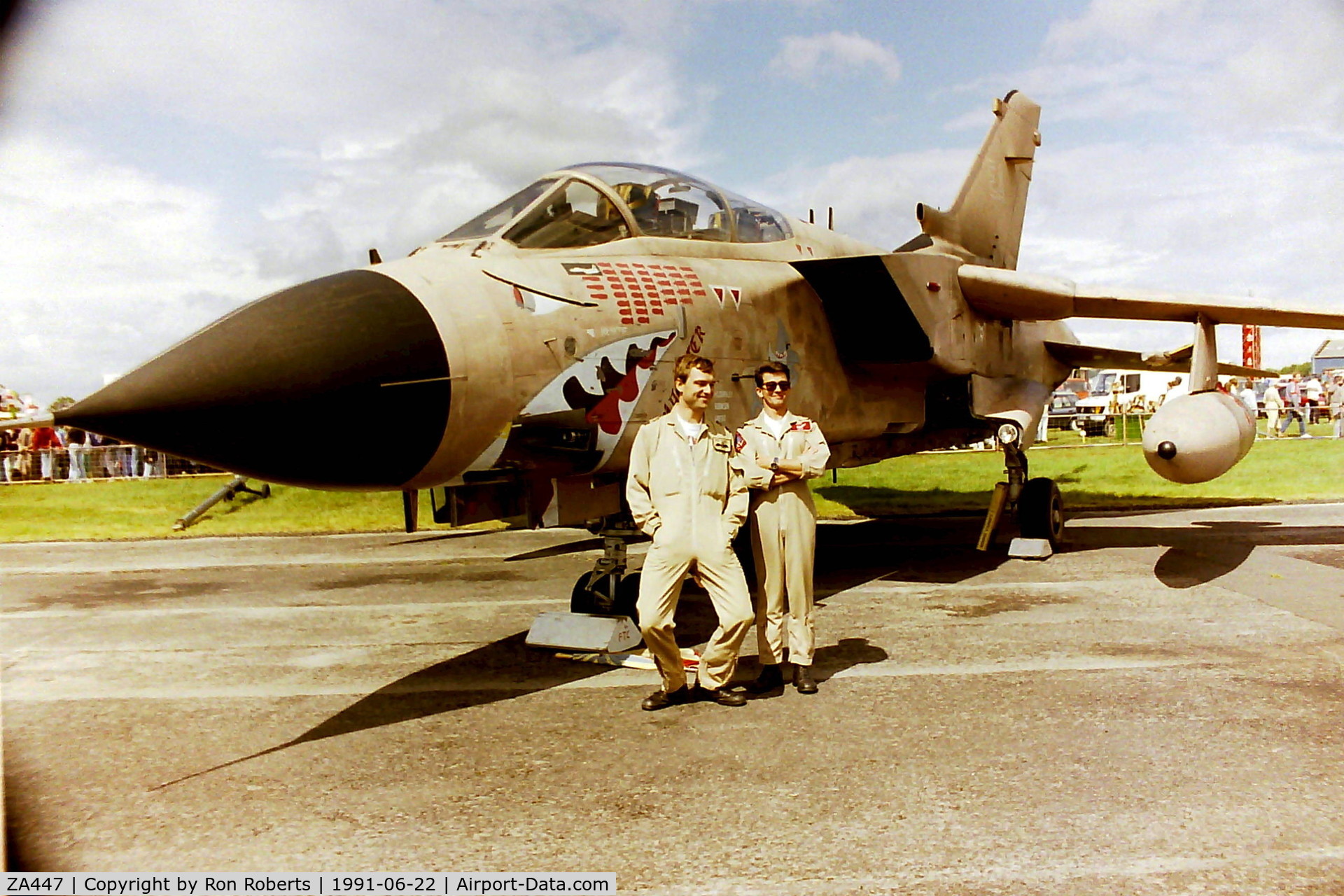 ZA447, 1983 Panavia Tornado GR.1 C/N 235/BS077/3113, Taken at Woodford Airshow with the Crew 22/6/91 after the First Gulf War
