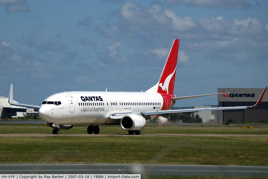 VH-VYF, 2005 Boeing 737-838 C/N 33994, Boeing 737-838 [33994] (QANTAS) Brisbane International~VH 18/03/2007. Taxiing for departure.