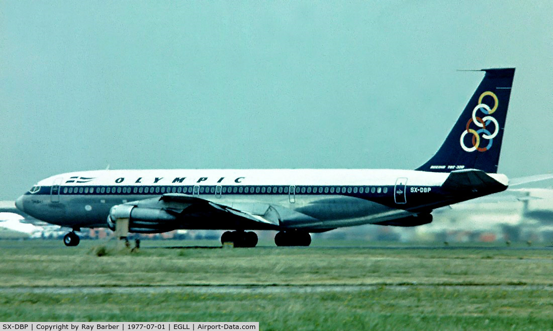 SX-DBP, 1966 Boeing 707-351C C/N 19163, Boeing 707-351C [19163] (Olympic Airways) Heathrow~G 01/07/1977. Image taken from a slide.
