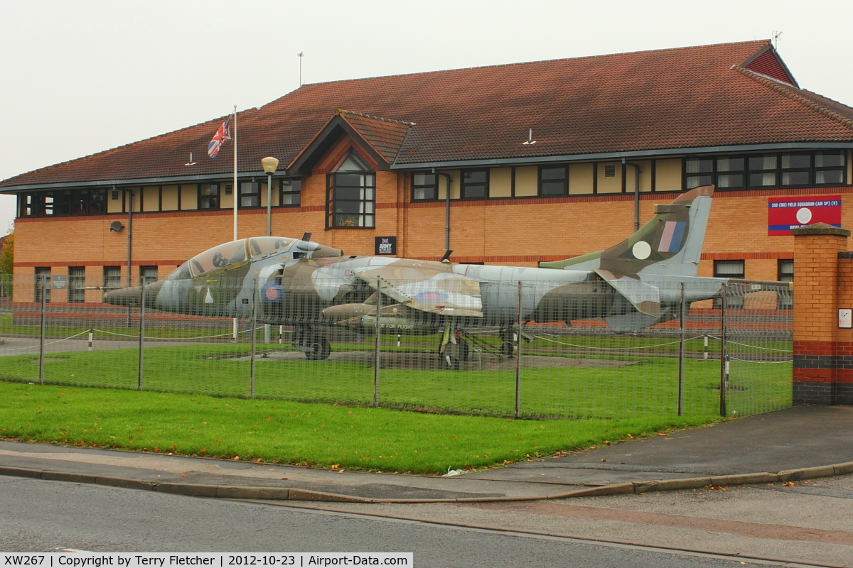 XW267, 1970 Hawker Siddeley Harrier T.4 C/N 212006, 1970 Hawker Siddeley Harrier T.4, c/n: 212006 preseved inside Chetwyn Barracks at Chilwell / Toton in Nottinghamshire UK