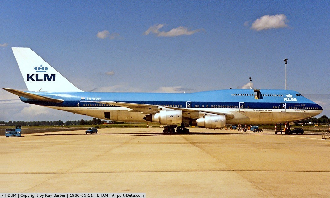 PH-BUM, 1979 Boeing 747-206B (SUD) C/N 21659, Boeing 747-206B [21659] (KLM Royal Dutch Airlines) Schiphol~PH 11/06/1986. Image taken from a slide.