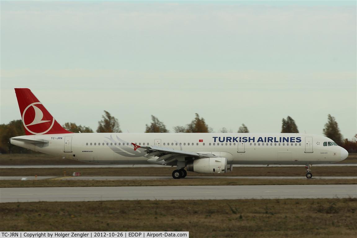 TC-JRN, 2011 Airbus A321-231 C/N 4654, After his first time in life landing on LEJ´s  rwy 08L the pilot took taxiway A7 and hence the long and spotter friendly way to parking position...