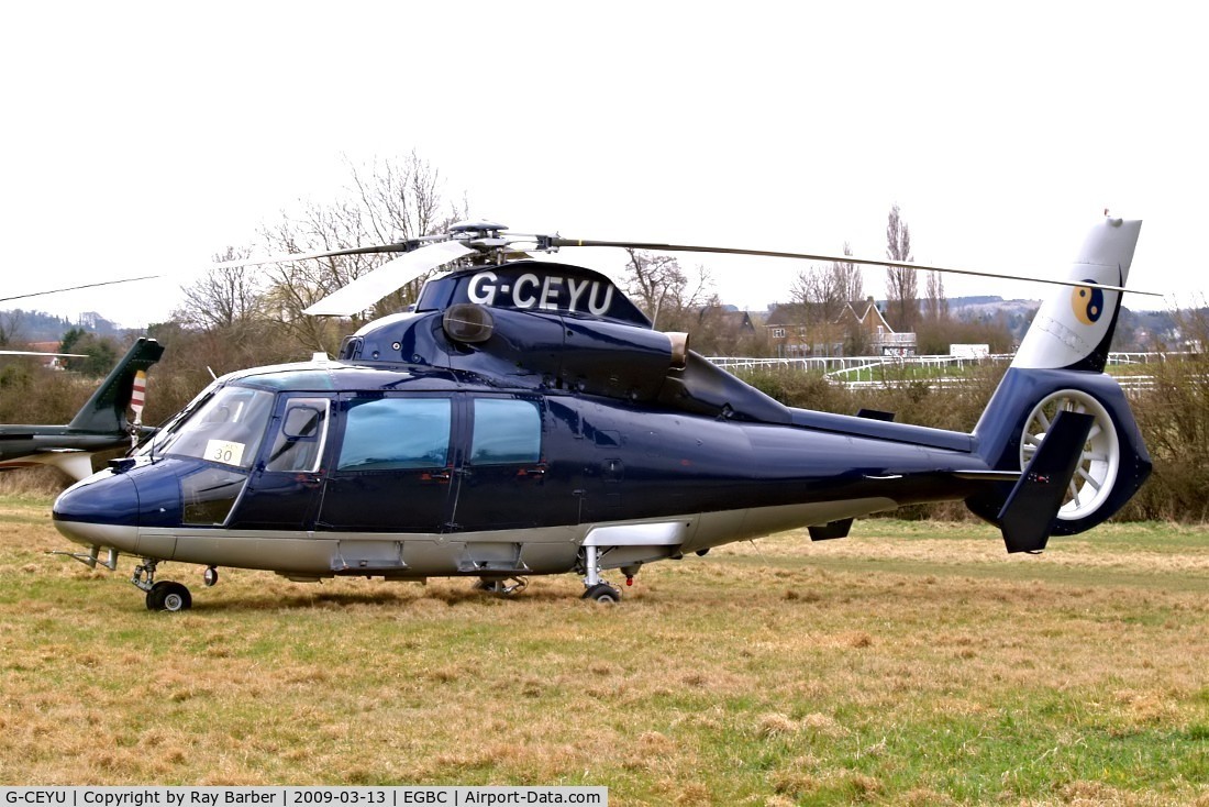 G-CEYU, 1988 Aerospatiale SA-365N-1 Dauphin 2 C/N 6298, Aerospatiale AS.365N1 Dauphin [6298] (Multiflight) Cheltenham Race Course~G 13/03/2009. Earlier scheme.