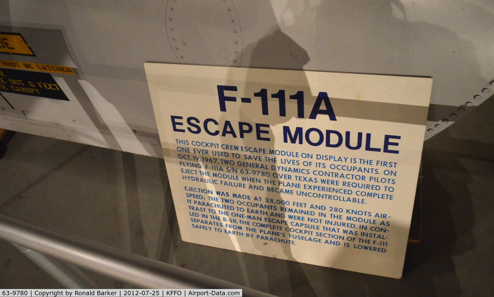63-9780, 1963 General Dynamics F-111A C/N 15, Escape module for F-111A  AF Museum