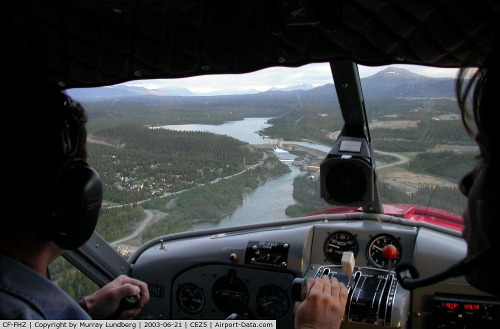 CF-FHZ, 1951 De Havilland Canada DHC-2 MK. I C/N 66, On approach to Lake Schwatka at Whitehorse, Yukon after a flightseeing tour. Shot at 10:18pm on June 21st, the longest day of the year.