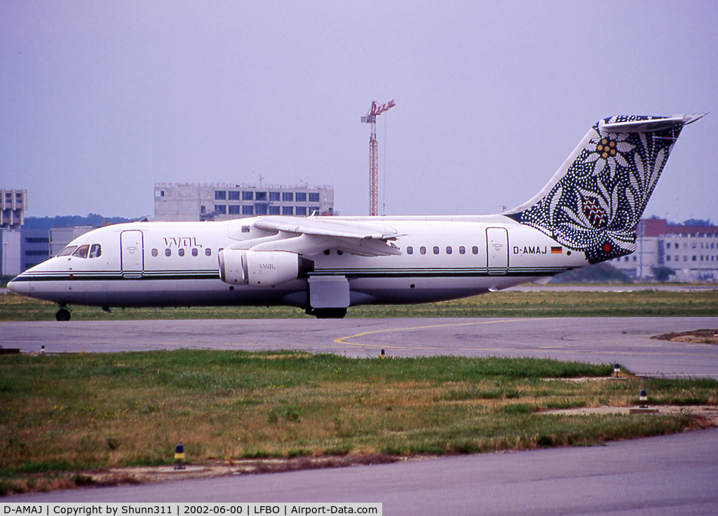 D-AMAJ, 1984 British Aerospace BAe.146-200A C/N E2028, Taxiing holding point rwy 32R for departure in special tail c/s...