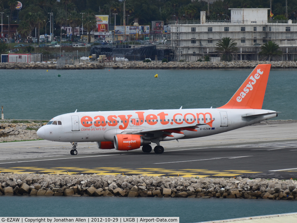 G-EZAW, 2006 Airbus A319-111 C/N 2812, easyJet Airbus A319 about to depart from Gibraltar.