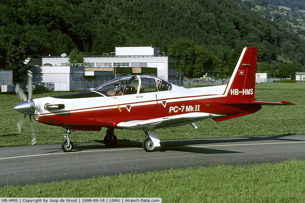HB-HMS, Pilatus PC-7 Mk.II C/N 011, PC-7 Mk.II used as development aircraft for the PC-21. note the five blade prop and swept back fin.