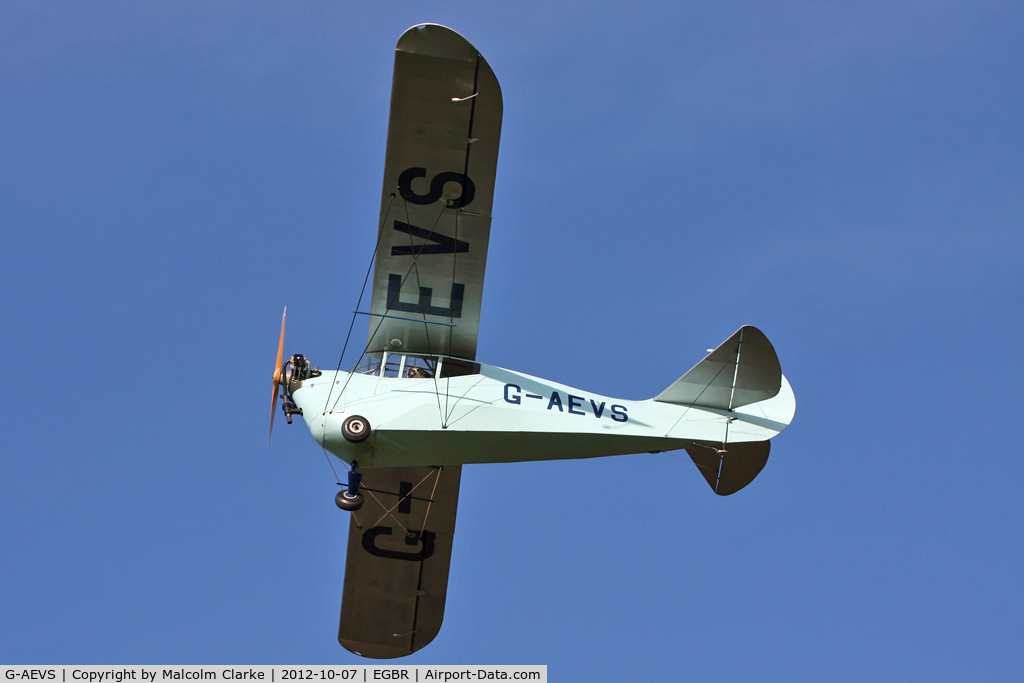G-AEVS, 1937 Aeronca 100 C/N AB114, Aeronca 100, Hibernation Fly-In, The Real Aeroplane Club, Breighton Airfield, October 2012.
