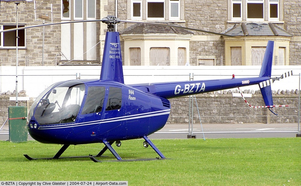 G-BZTA, 2001 Robinson R44 Raven C/N 0968, Originally owned to, Select Helicopters Ltd in February 2001 and currently with, Thurston Helicopters Ltd since September 2002. Photo taken in Weston-super-Mare sea-front.