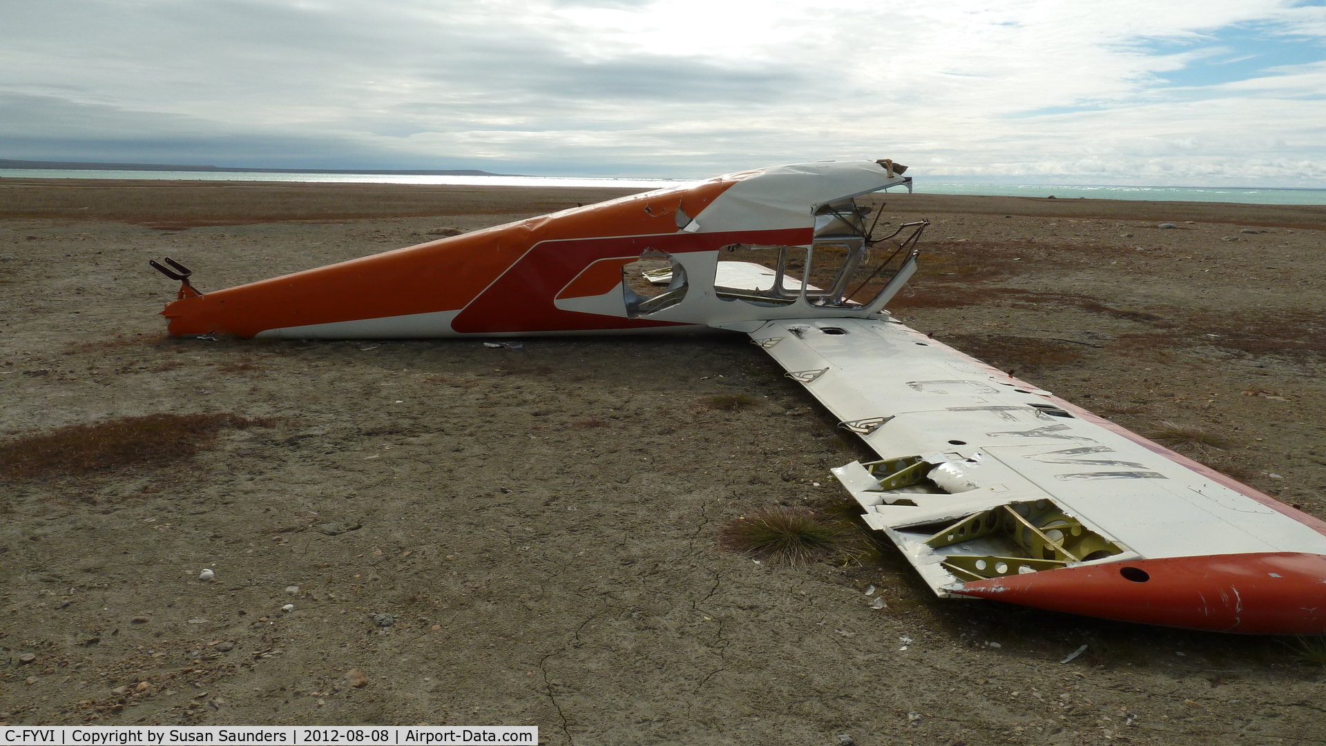C-FYVI, 1965 Helio H-250 Courier C/N 2521, Resting location: 68.32081,-88.274644, Keith Bay, Nunavut.
