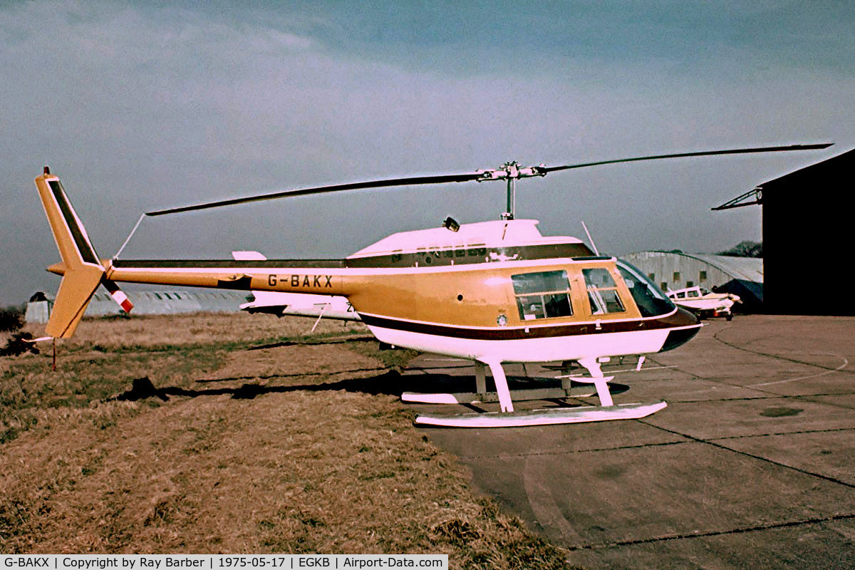 G-BAKX, 1973 Bell 206B JetRanger II C/N 906, Bell 206B Jet Ranger II [906] Biggin Hill~G 17/05/1975. Image taken from a slide.