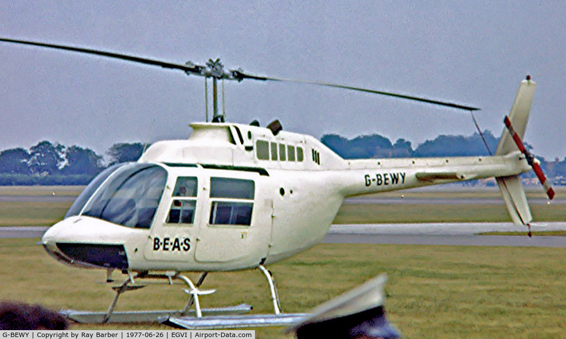 G-BEWY, 1969 Bell 206B JetRanger II C/N 348, Bell 206B Jet Ranger II [348] RAF Greenham Common~G 26/06/1977. Image taken from a slide.