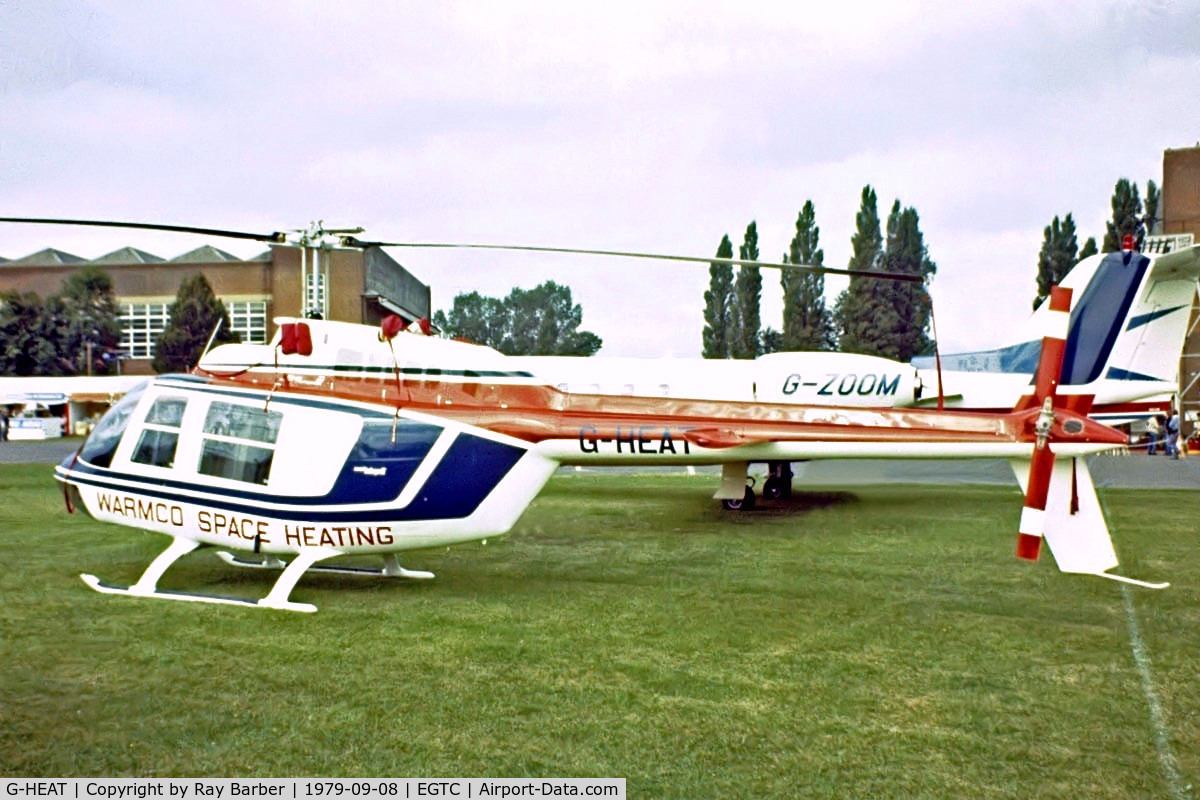G-HEAT, 1979 Bell 206B JetRanger II C/N 2745, Bell 206B-3 Jet Ranger [2745] Cranfield~G  08/09/1979. Image taken from a slide.