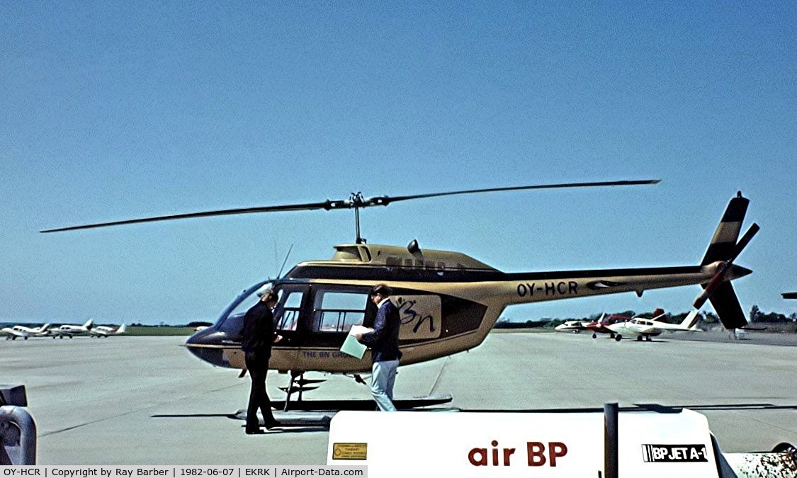 OY-HCR, 1975 Agusta AB-206B JetRanger II C/N 8507, Agust-Bell AB.206B Jet Ranger II [8507] Roskilde~OY 07/06/1982. Image taken from a slide.