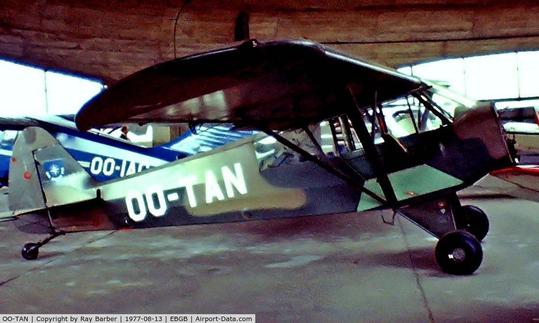 OO-TAN, 1954 Piper L-21B Super Cub (PA-18-135) C/N 18-3845, Piper PA-18-135 [18-3845] Grimbergen~OO 13/08/1977. Image taken from a slide . Not the best of images but here for historical purposes.