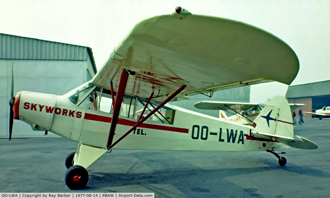 OO-LWA, 1954 Piper L-21B Super Cub (PA-18-135) C/N 18-4017, Piper PA-18-135 Super Cub [18-4017] Antwerp~OO 14/08/1977. Image taken from a slide.