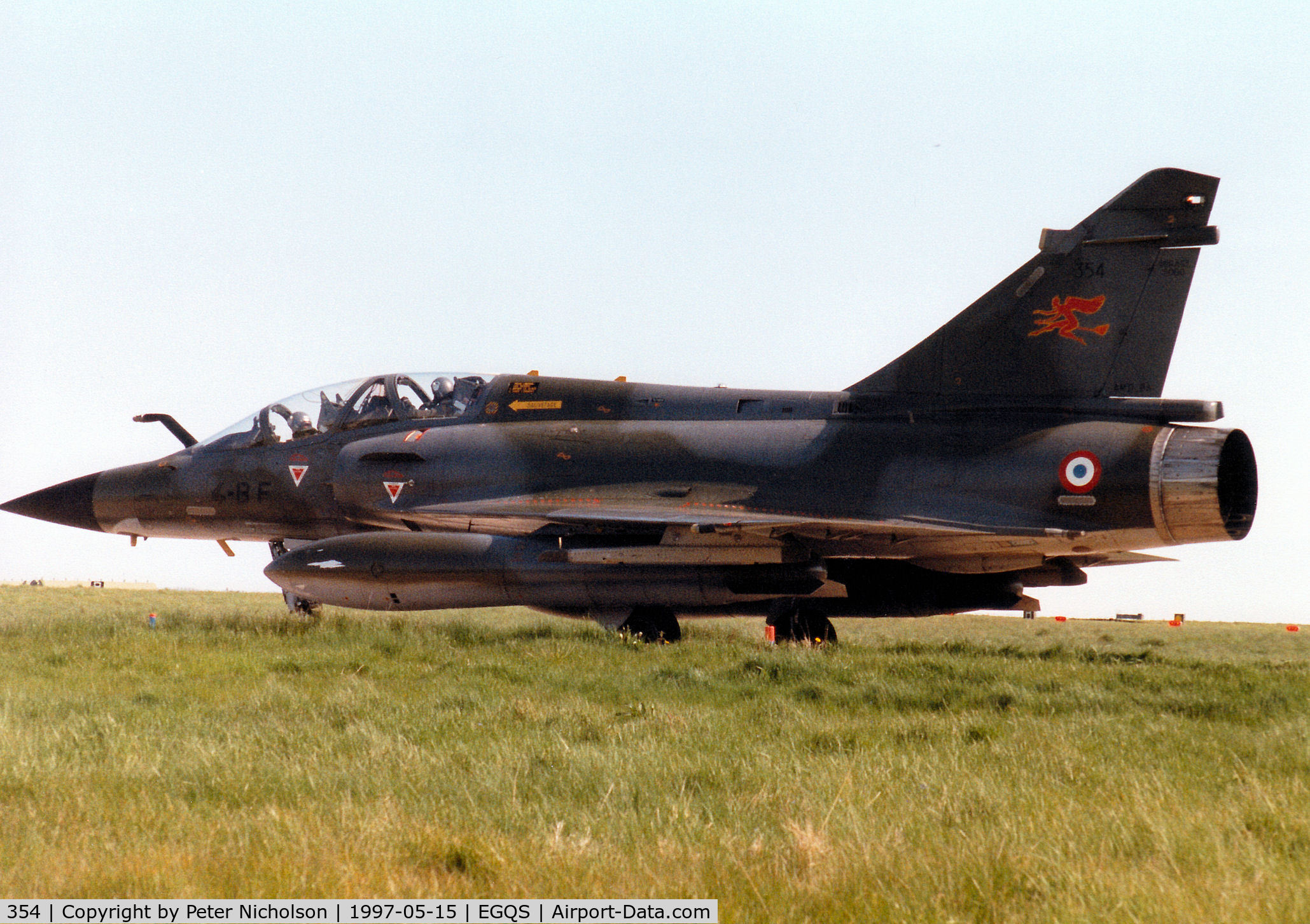 354, Dassault Mirage 2000N C/N 319, Another view of Mirage 2000N, callsign French Air Force 4210 Alpha, taxying to Runway 5 at RAF Lossiemouth in the Summer of 1997.