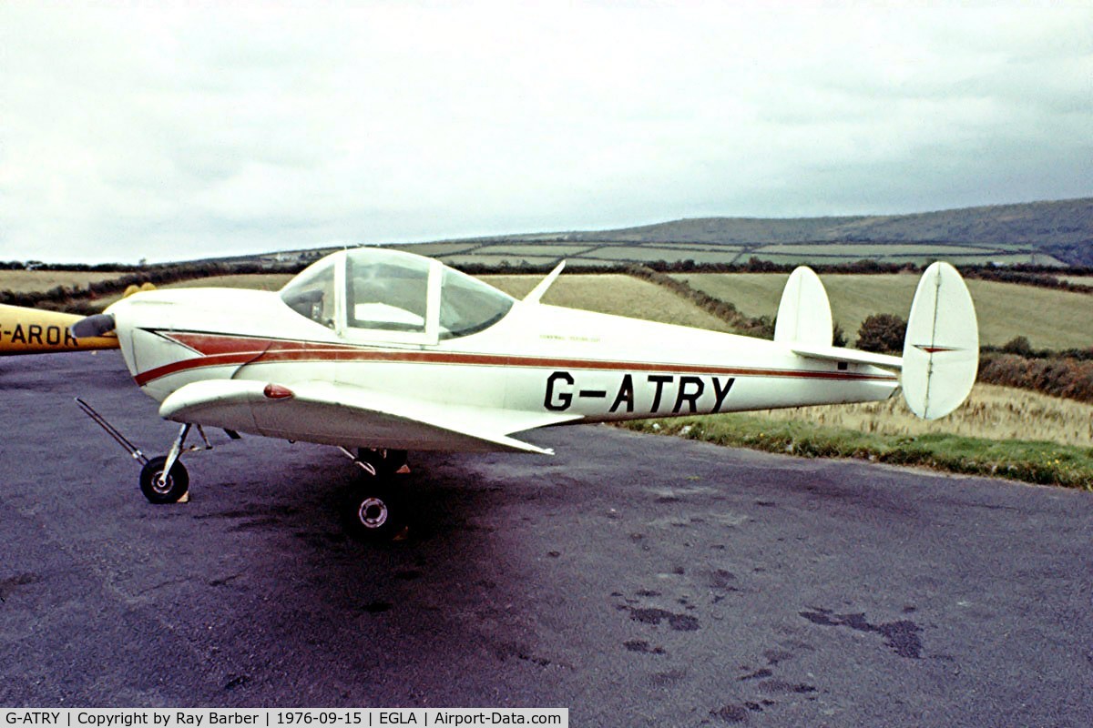 G-ATRY, 1966 Alon A-2 Aircoupe C/N A-140, Alon A-2 Aircoupe [A-140] Bodmin~G 15/09/1976. Image taken from a slide.