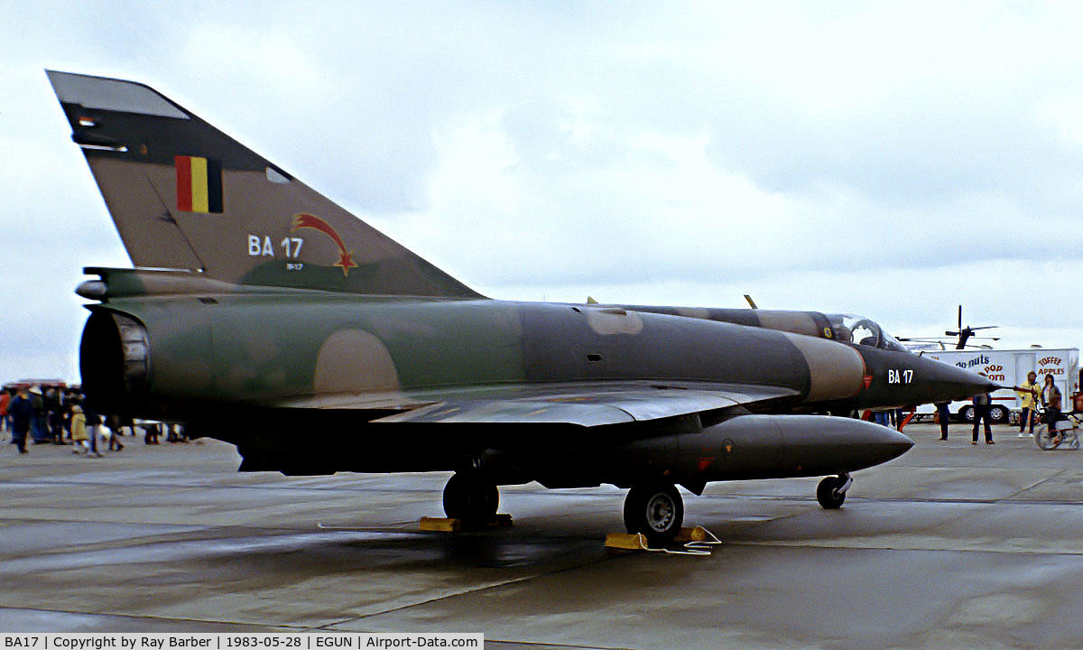 BA17, SABCA Mirage 5BA C/N 17, Dassault Mirage 5BA [17] RAF Mildenhall~G 28/05/1983. Image taken from a slide.