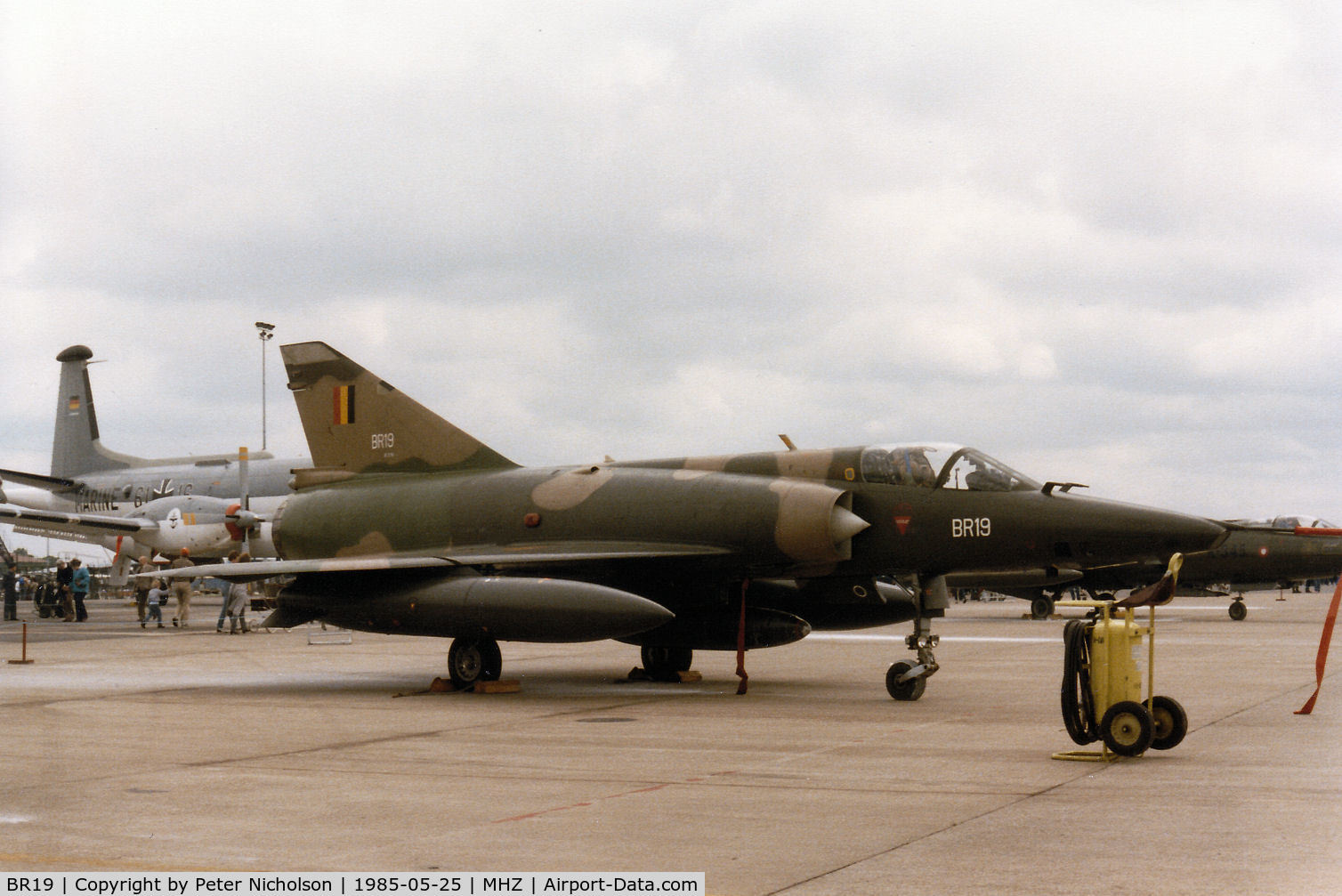 BR19, SABCA Mirage 5BR C/N 319, Belgian Air Force Mirage 5BR of 42 Squadron on display at the 1985 RAF Mildenhall Air Fete.