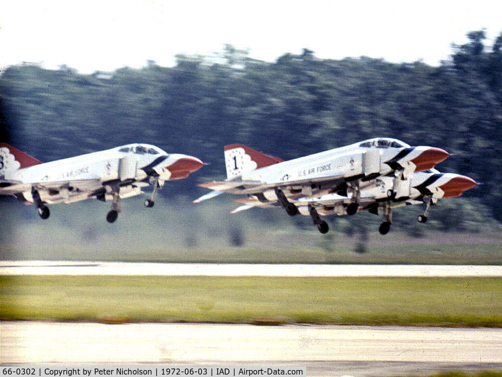 66-0302, 1966 McDonnell F-4E Phantom II C/N 2474, F-4E Phantom II of the Thunderbirds aerobatic display team taking off for their flight demonstration at Transpo 72.