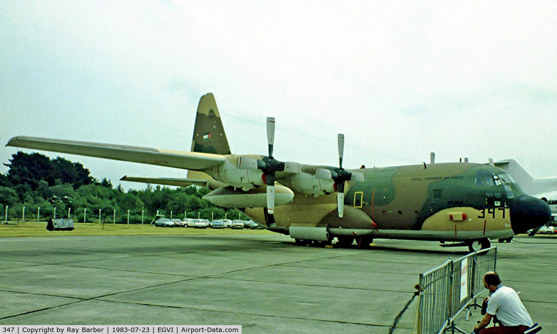 347, Lockheed C-130H Hercules C/N 382-4929, Lockheed C-130H Hercules [4929] (Royal Jordanian AF) RAF Greenham Common~G 23/07/1983. Image taken from a slide.