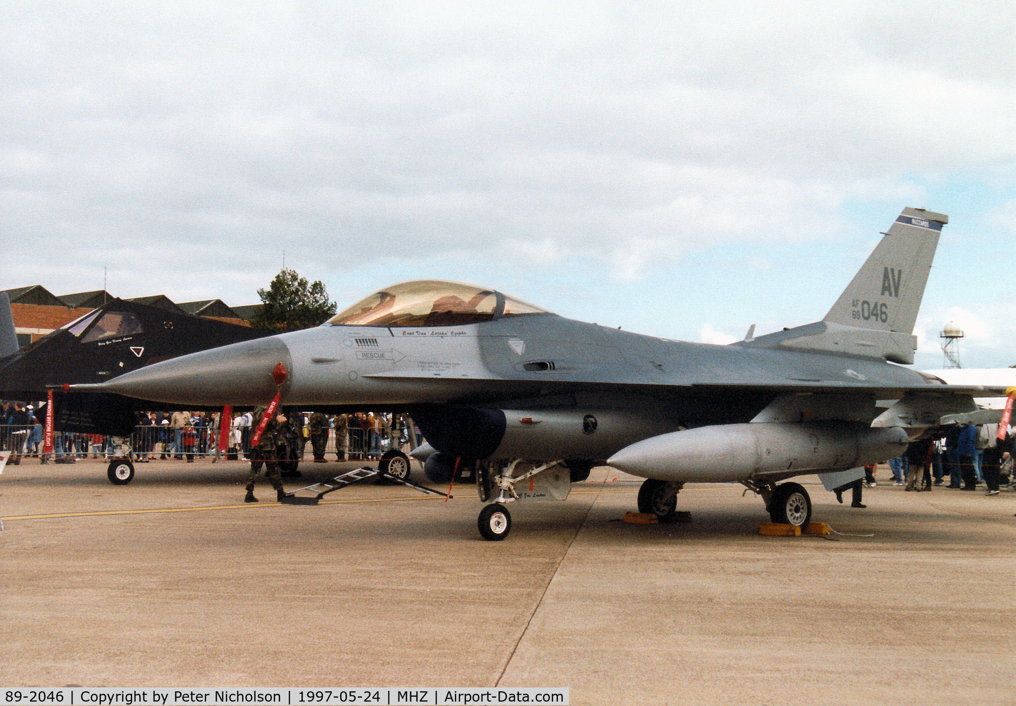 89-2046, 1989 General Dynamics F-16C Fighting Falcon C/N 1C-199, F-16C Fighting Falcon, callsign Spike 22, of Aviano's 510th Fighter Squadron/31st Fighter Wing on display at the 1997 RAF Mildenhall Air Fete.