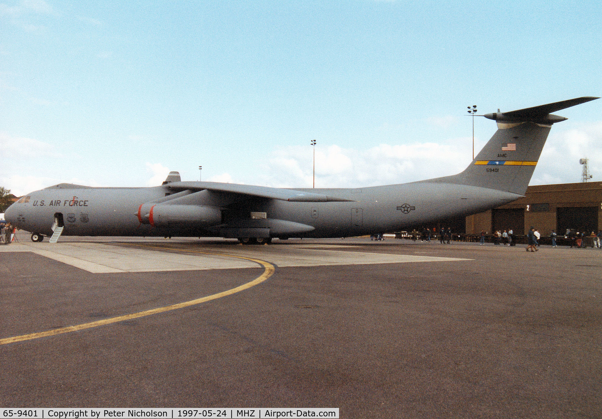 65-9401, 1965 Lockheed C-141B Starlifter C/N 300-6138, C-141B Starlifter, callsign Reach 5401, of the 437th Airlift Wing at Charleston AFB on display at the 1997 RAF Mildenhall Air Fete.