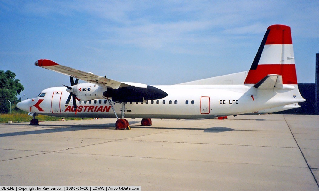 OE-LFE, 1991 Fokker F50 C/N 20227, Fokker F-50 [20227] (Austrian Airlines) Vienna- Schwechat~OE 20/06/1996