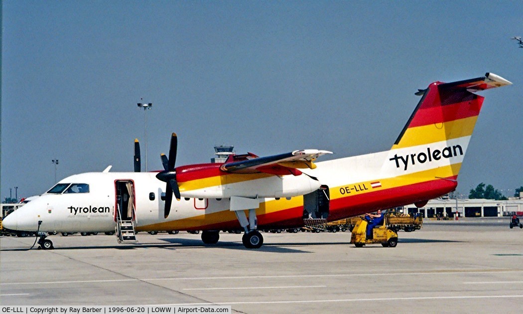 OE-LLL, 1990 De Havilland Canada DHC-8-103 Dash 8 C/N 253, DHC-8-102 Dash 8 [253] (Tyrolean Airlines) Vienna - Schwechat~OE 20/06/1996