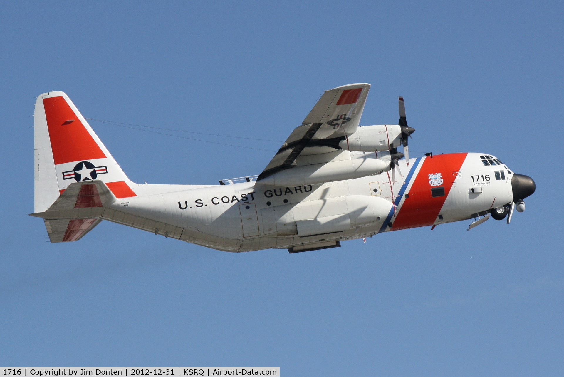 1716, 1985 Lockheed HC-130H Hercules C/N 382-5023, USCG Clearwater 1716 departs Sarasota-Bradenton International Airport